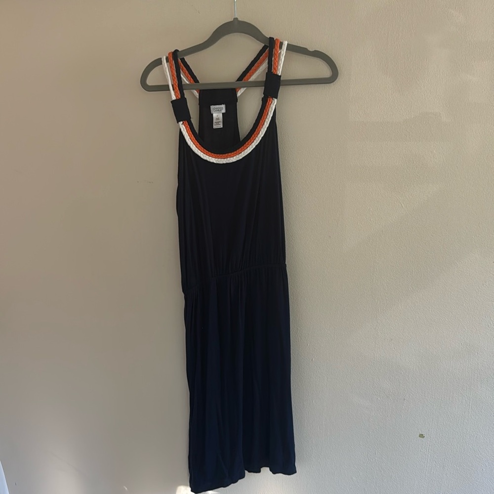 Orange, white,  and blue dress
